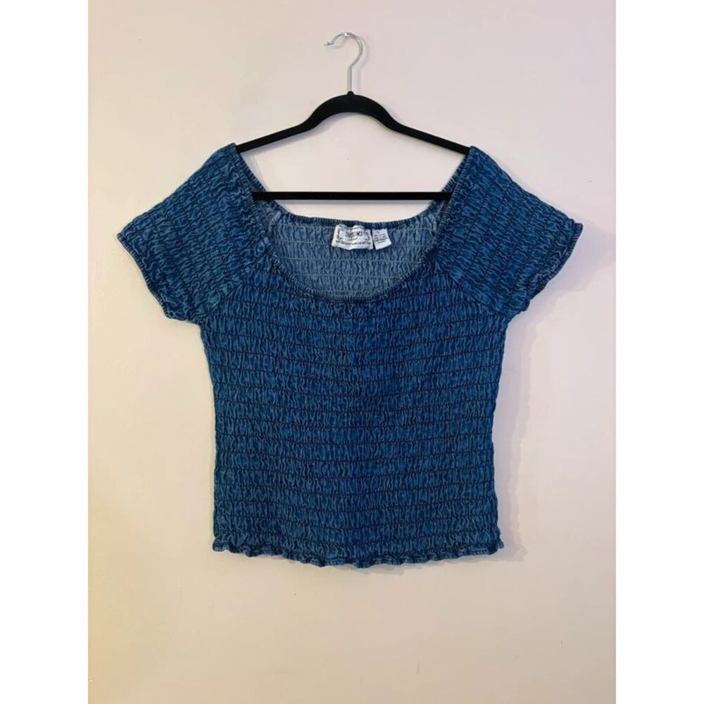 Tantrums Womens Denim off the shoulder top Y2K Sz L